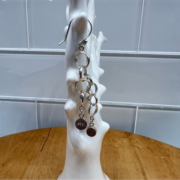 Lapis Lazuli Marked 950 Sterling Silver Modernist Dangle Drop Hook Earrings - Picture 5 of 8